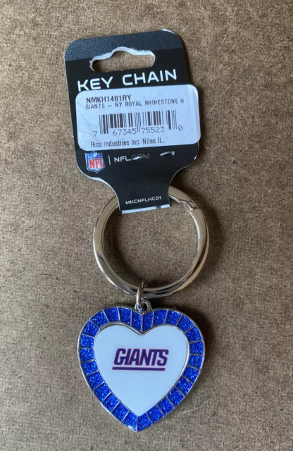 NFL New York Giants Keychain Rhinestone Heart Team Color Key Ring NEW Valentine