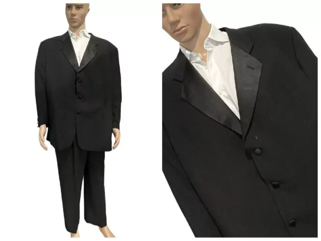 Giorgio Armani Le Collezioni Italy Luxury  Black Tux Tuxedo  Wool Satin Lapel 48