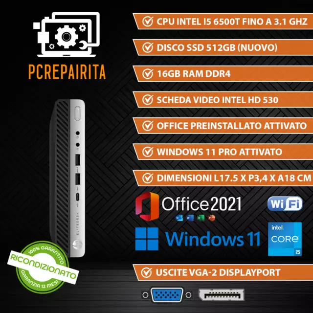 PC COMPUTER MINI DESKTOP FISSO RICONDIZIONATO HP WINDOWS 11 i5 512GB SSD 16GB