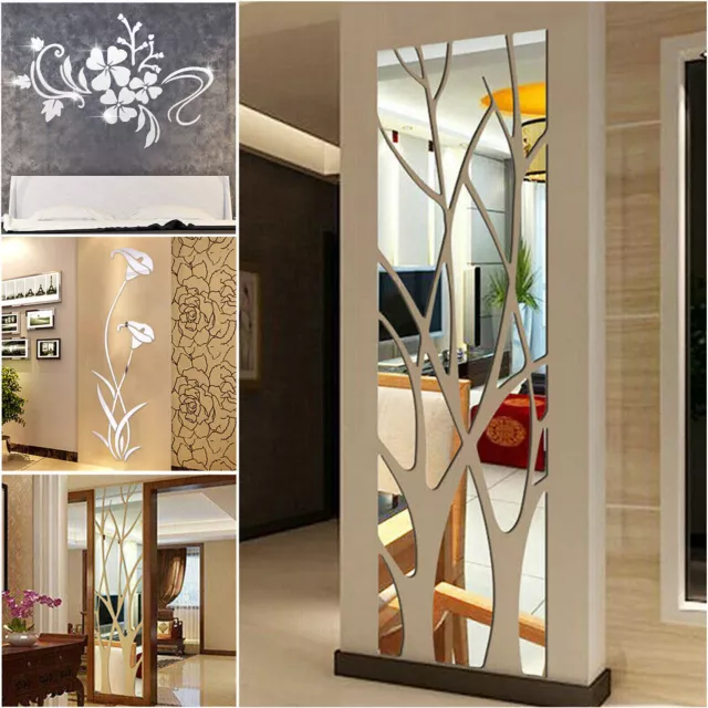 3D Mirror Tree Art Removable Wall Stickers Acrylic Mural Decal Home Room Decor