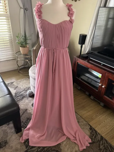 NWT Marchesa Notte Bridesmaid pink chiffon gown w/ floral tulle straps size 4