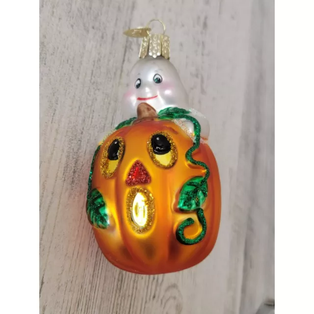 Old World Christmas ghost pumpkin glitter blown glass ornament