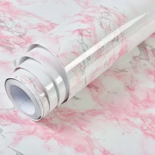 Papel pintado de mármol de 15,7""x78,7"" rosa mármol, peeling stick el papel tapiz