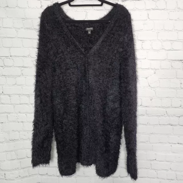 Torrid Shag Teddy Cozy Snap Closure V Neck Black Midi Cardigan Size 2 (18-20)