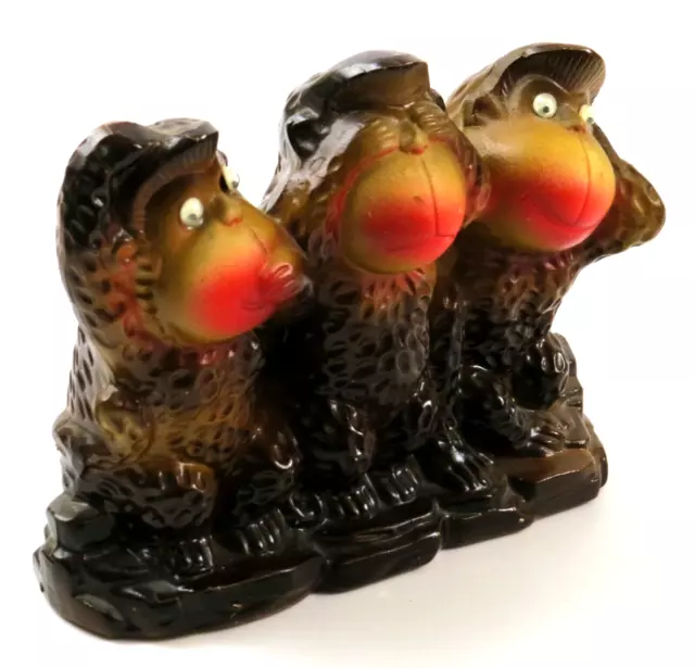 See Hear and Speak No Evil Painted Ceramic 3 Wise Monkeys Figurine Vintage Bank