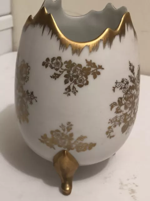Vintage/Victorian French Porcelain Footed Egg Shape Gold Hand Painted Signed