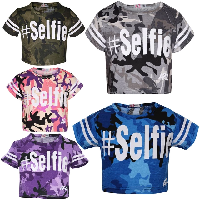 Top Top Selfie #Selfie Mimetico Bambini Ragazze Top Moda Crop 5-13 Anni 2
