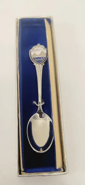 Michigan Mackinac Island Straits Bridge Souvenir Small Silver Spoon With Box