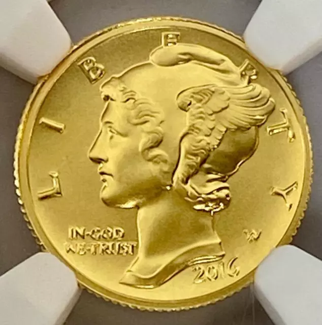 2016 Mercury Dime Centennial Gold Coin (1/10 oz .9999 Fine) SP70 NGC 1st Release