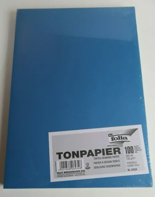 100 Blatt Folia Tonpapier, Buntpapier DIN A4, 130 g/qm Nr.6434 OVP mittelblau