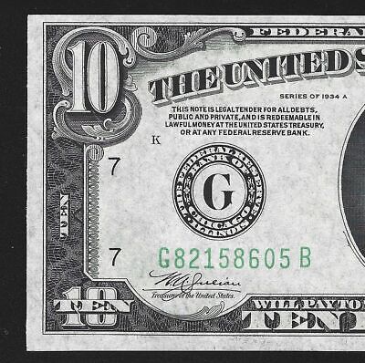 1934 A $10 Federal Reserve Note Chicago Fr.2006-G = Uncirculated = G82158605B