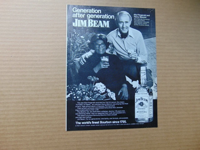 1973 JIM BEAM Bourbon Whiskey and Ella Fitzgerald and Henry Mancini print ad