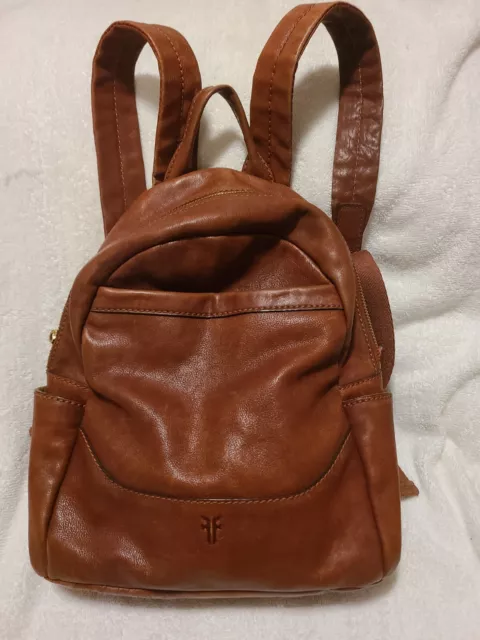 FRYE Brown Leather  Zip Backpack  10x11x4 Inches