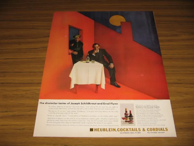1950's Print Ad Heublein Cocktails & Cordials Actor Errol Flynn