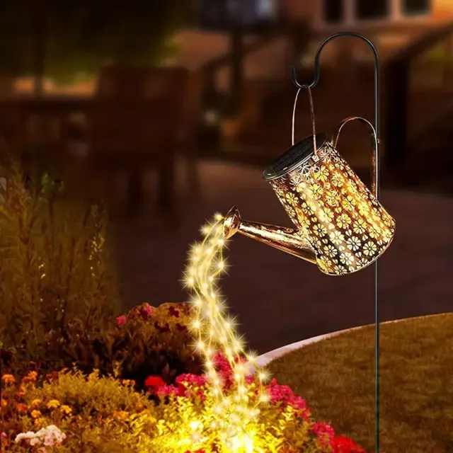 Solar Watering Can Lights Garden Ornaments 90LED String Shower Art Lamps Outdoor