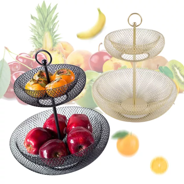 2 Tier Vegetable Bowl Metal Art Fruite Basket Holder Rack Snacks Storage Plate