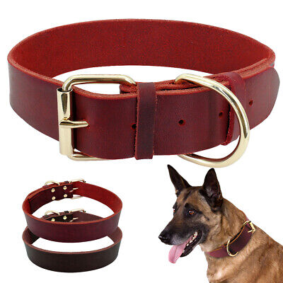 Genuine Leather Pet Dog Collars Heavy Duty for Small Medium Large Dogs Brown Red