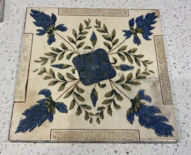 Victorian Wall Tile, Blue Flowers, 15 cms Square
