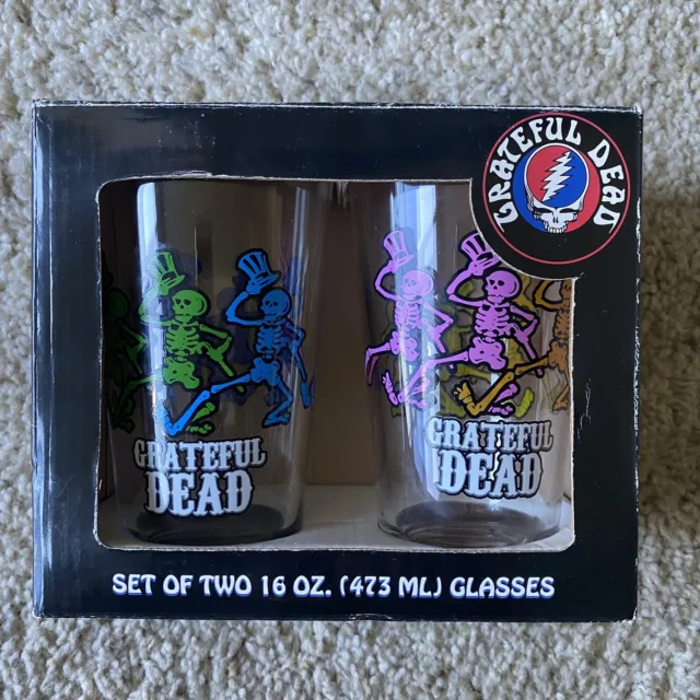 Grateful Dead Collector's Series Pint 16 Oz Glasses 2 Pack Dancing Skeletons