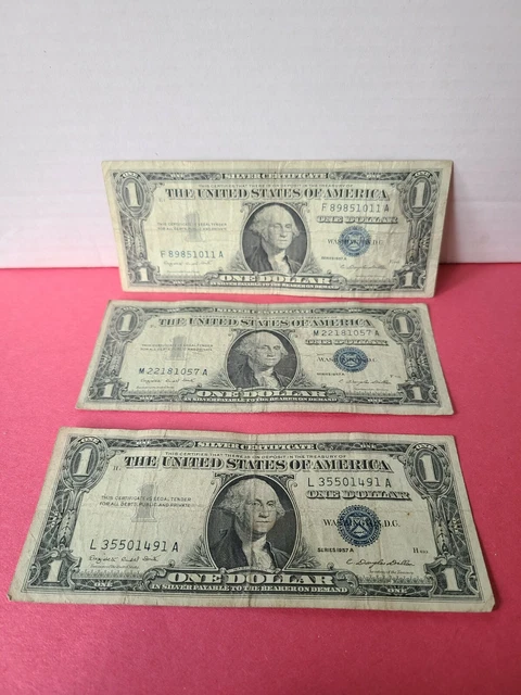 Vintage 1935/1957 Silver Certificate Dollar Bills Washington Blue Seal Lot (29) 6