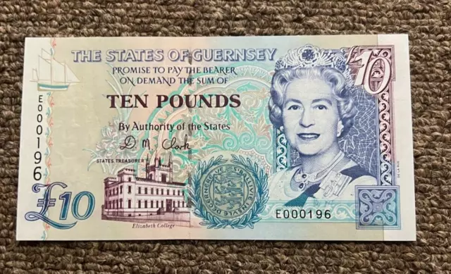 1995 The States Of Guernsey 10 Pounds Sig. Clark Banknote Crisp Gem Uncirculated