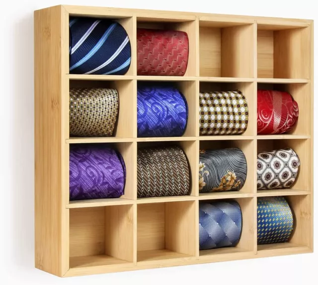 16 Tie Wall Mounted Rack Bamboo Tie Storage Tie Organizer for Men Tie Holder 2