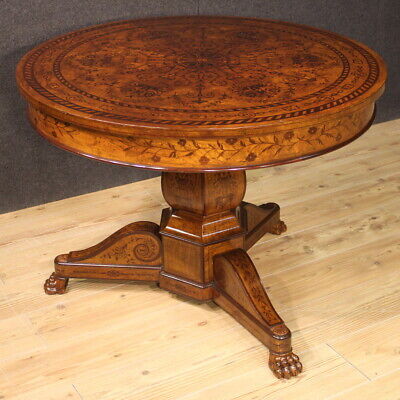 Mueble salon antiguo mesa redonda en madera incrustada siglo XIX 800