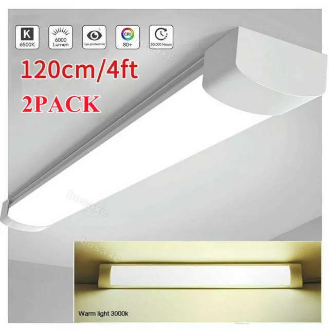 2PACK 4FT LED Batten Tube Light Shop Light Workbench Garage Ceiling Lamp Fixture