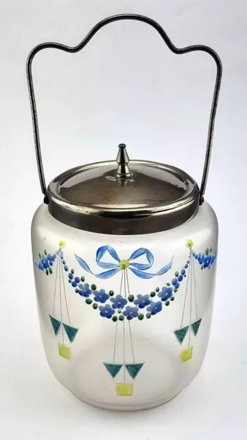 Jugendstil Bonboniere Glas Keks Dose Art Nouveau Floral Motiv Veilchen (81)