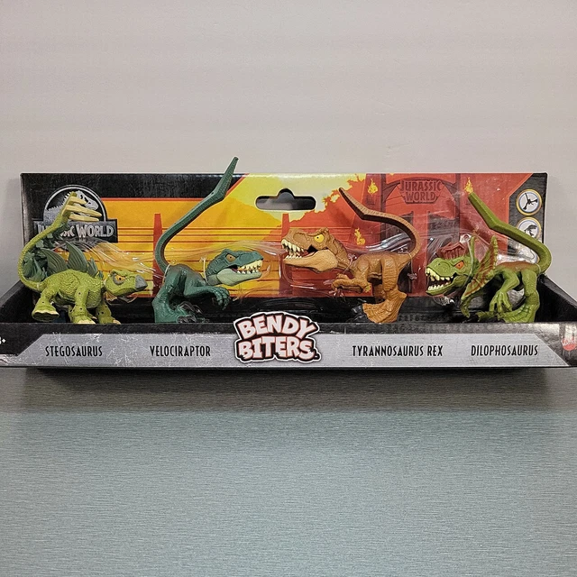 MONDO GIURASSICO BENDY Biters Stegosaurus Velociraptor Tyrannosaurus ...