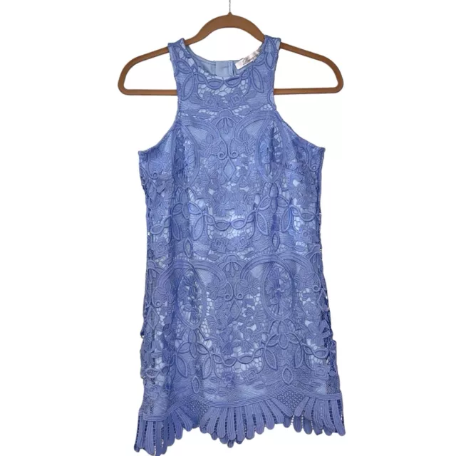 Lovers + Friends Caspian Shift Dress Size XS Blue Lace Tank Style Zipper Back