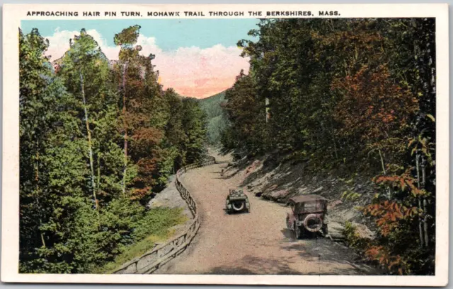 Massachusetts Mohawk Trail Approach Hairpin Turn Old Cars Vintage WB Postcard UP