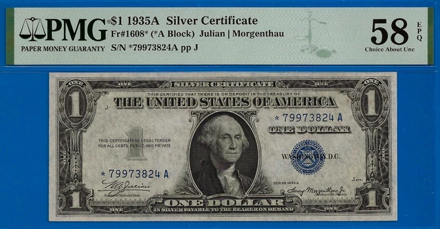1935A $1 Silver Certificate star  PMG 58EPQ   73824  FR-1608*