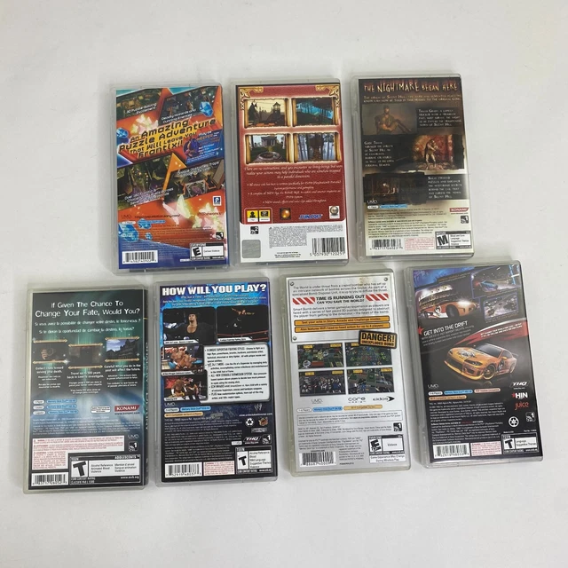 SONY PSP2001 BUNDLE Black Console, Cords, Manuals, 7 Games, No Battery