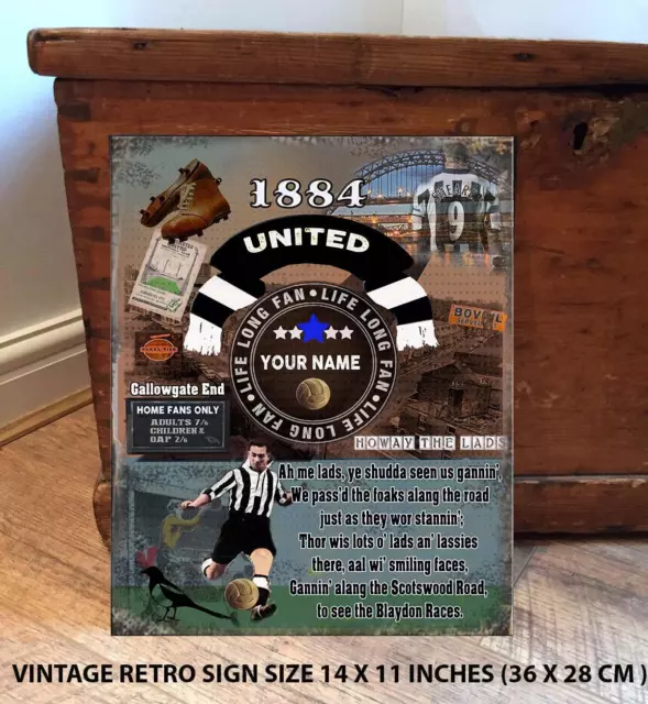 PERSONALISED NEWCASTLE GEORDIE NO1 FAN FOOTBALL Vintage Metal Wall Sign RS519