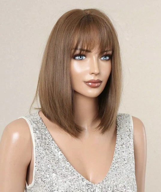 Perruque Synthétique Brun Clair Femme - Coupe Courte Carré Frange - 30cm - Neuf Sans étiquettes