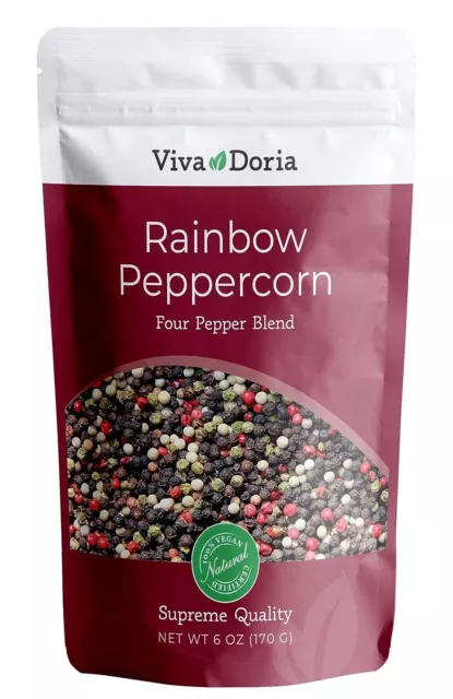 Rainbow Peppercorns: A Blend of Whole Black, Green, Pink, White Pepper 6 Oz