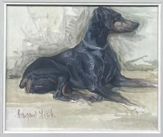 Margaret Fowler (20th Century) Fine English Signed Dog Oil Painting - Doberman