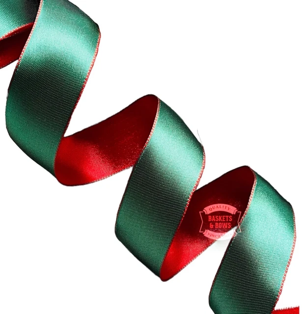 WEIHNACHTSDRAHTKANTENBAND ROT & GRÜN 38 mm GESCHENKVERPACKUNG HANDWERK DEKORATIONSKRANZ