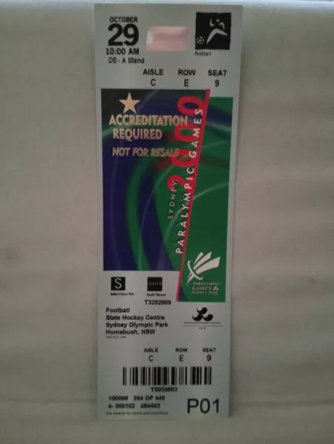 Sydney 2000 Paralympic Games Accreditation Required Ticket - ( Football )