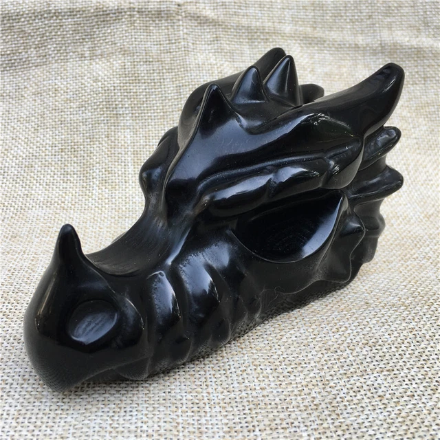 0.88LB Natural Obsidian Dragon Skull Carved Quartz Crystal Healing TC408-CIA
