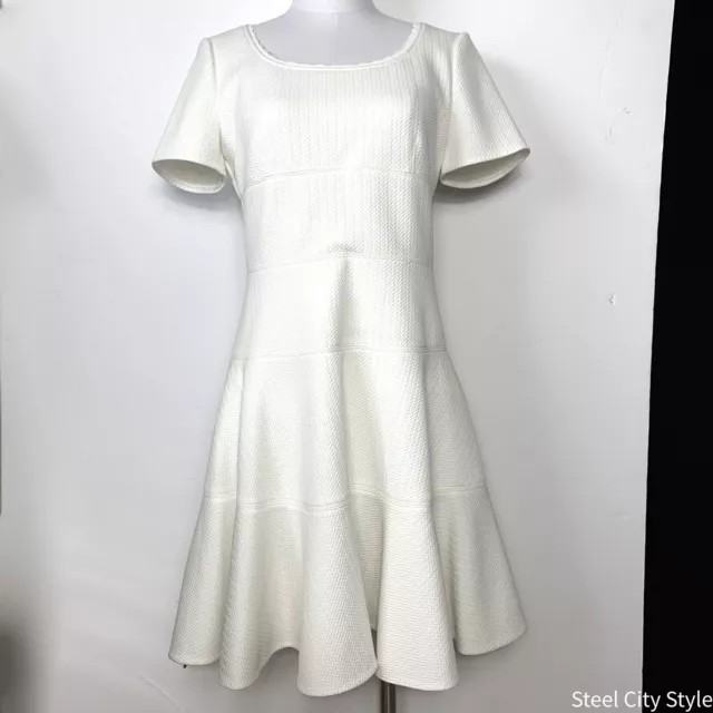 NWT $395 REBECCA TAYLOR White Scoop Neck Fit + Flare Dress Size 10