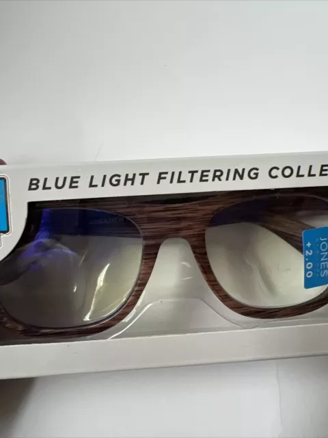 JONES NEW YORK Premium +2.00 Blue Light Filtering Glasses Readers Wood ...