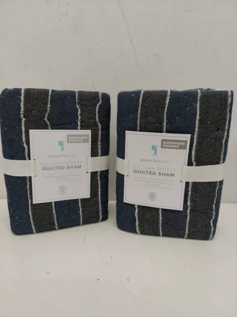 Pottery Barn Kids Sullivan Sports, 2 fundas de almohada, cuadrado europeo, acolchado nuevo con etiquetas