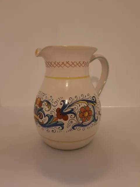 Deruta Ceramiche ITALY Pottery Water Pitcher Jug Floral Scroll 7.5"
