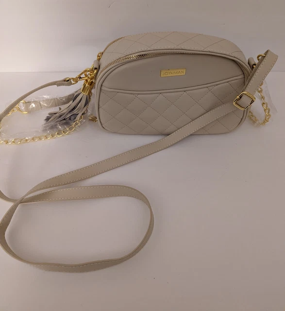 Joy & Iman Diamond Quilted Ivory Leather Purse Handbag