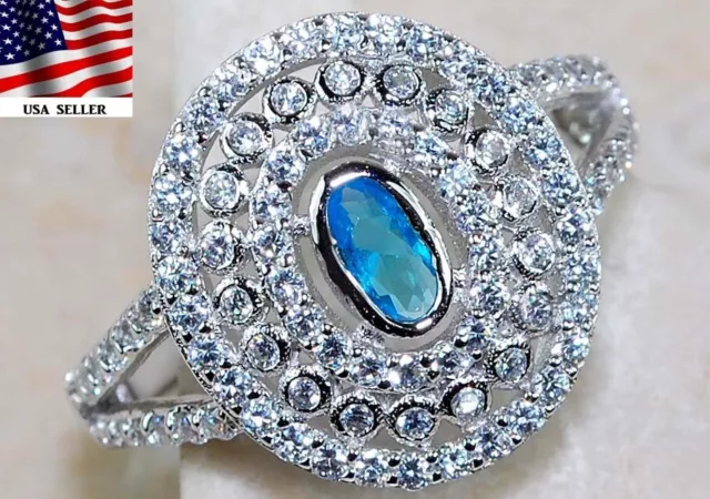 1KT Aquamarin & Topas 925 Massiv Sterlingsilber Ring Schmuck Gr. 6 UB2-7