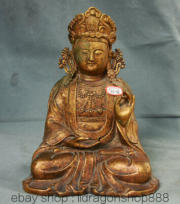 10 "Siège Chinois En Cuivre Doré Kwan-Yin Guan Yin Boddhisattva Déesse Statue