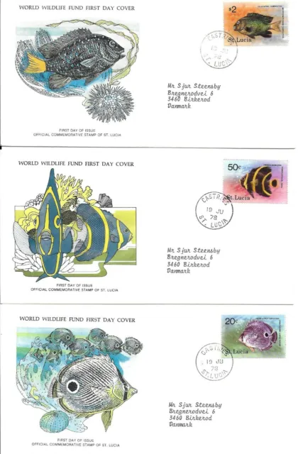 St Lucia Lot 3 Premiers Jours Fdc 1978 Animaux  World Wildlife