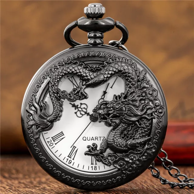 Orologio da taschino Steampunk Drago Uomo Donna Movimento Quarzo FOB Collana Catena